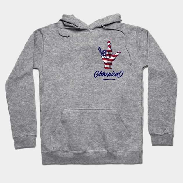 I Love You Hand Sign Gesture USA American Flag Cute Hoodie by teeleoshirts